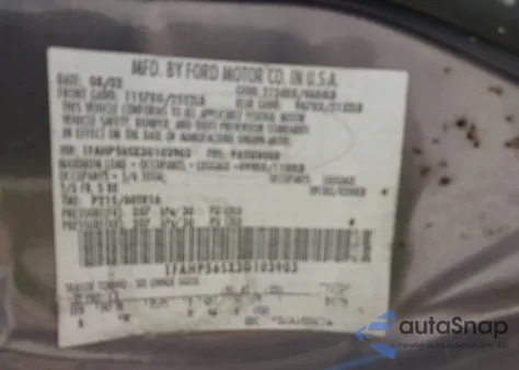 2003 Ford Taurus Sel z USA, uszkodzony, nr VIN 1FAHP56SX3G103903